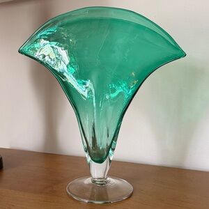 Vintage Blenko Glass Company Green Art Glass Fan Vase